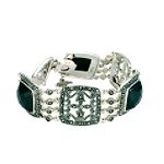 Victoria Crowne Black Cubic Zirconia and Marcasite Dangle Bracelet. Sterling Silver