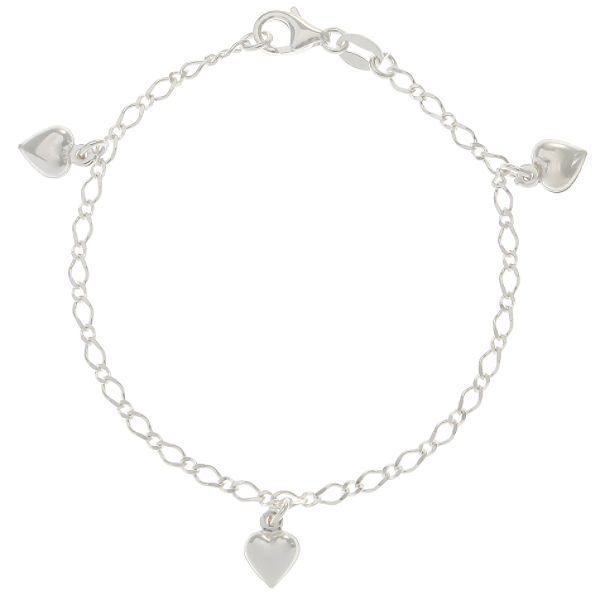 Sterling Silver 7.25" Link Chain and Heart Charm Bracelet