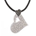 Marsala Crystal and Marcasite Floating Hearts on Cord Necklace. Sterling Silver