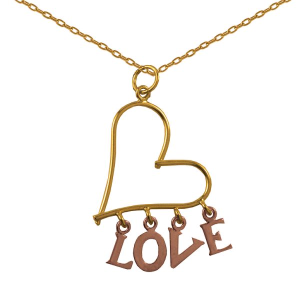 """LOVE"" Heart Pendant in 18K Pink and Yellow Gold Over Sterling