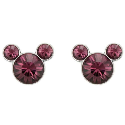Disney Sterling Silver and Amethyst Crystal Birthstone Mickey Stud Earrings - February