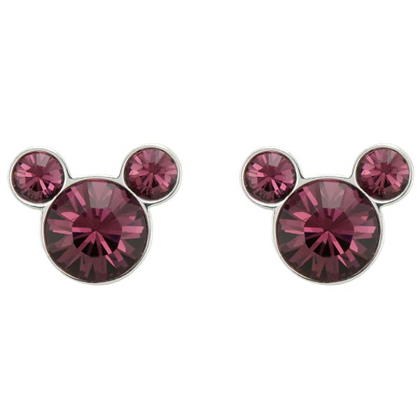 Disney Sterling Silver and Amethyst Crystal Birthstone Mickey Stud Earrings - February