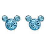Disney Sterling Silver and Aquamarine Crystal Birthstone Mickey Stud Earrings - March