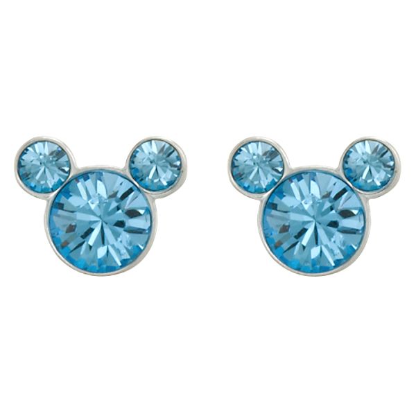 Disney Sterling Silver Aquamarine Crystal Micky Mouse Earrings