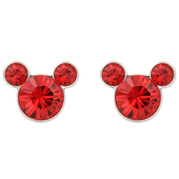 Disney Sterling Silver Ruby Crystal Micky Mouse Earrings