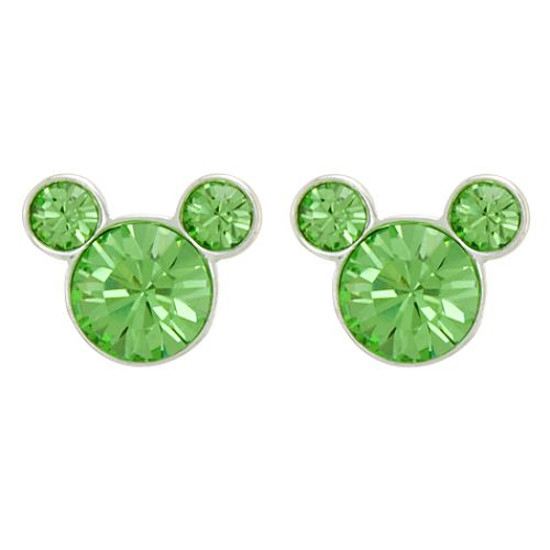 Disney Sterling Silver Peridot Crystal Micky Mouse Earrings