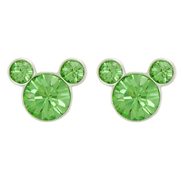 Disney Sterling Silver Peridot Crystal Micky Mouse Earrings
