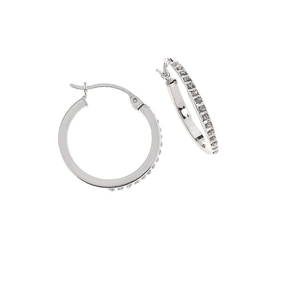 Diamond Mystique Platinum over Sterling Silver Round Hoop Earrings
