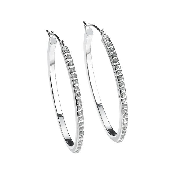 Diamond Mystique Platinum over Sterling Silver Hoop Earrings