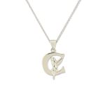 Disney Sterling Silver Tinkerbell Initial Pendant - C