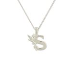 Disney Sterling Silver Tinkerbell Initial Pendant - S