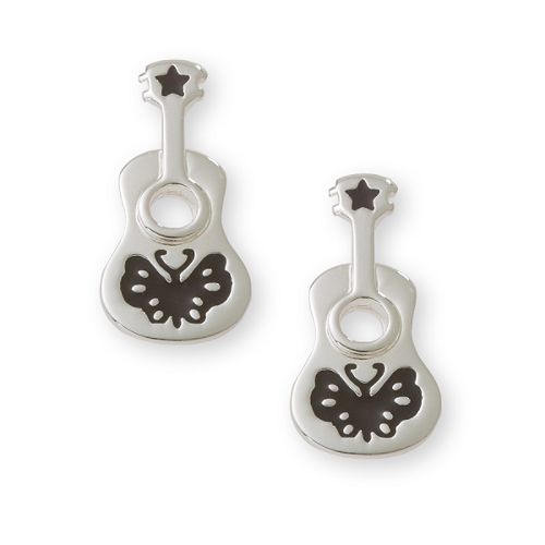 Disney Sterling Silver Hannah Montana Guitar Earrings with Black Enamel