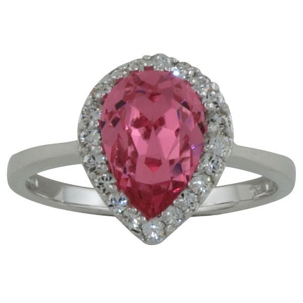 Crystalized By Swaro Rose and Clear Swarovski Crystal Pear-shaped Ring in Rhodium over SS