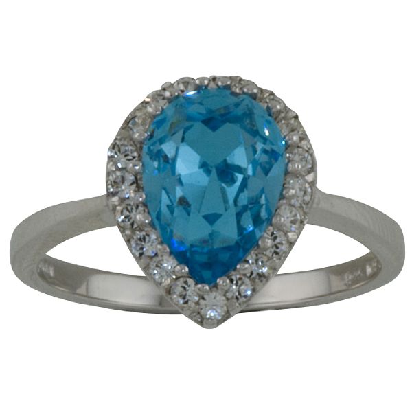 Crystalized By Swaro Aquamarine Pear-shaped Swarovski Crystal Ring in Rhodium over SS
