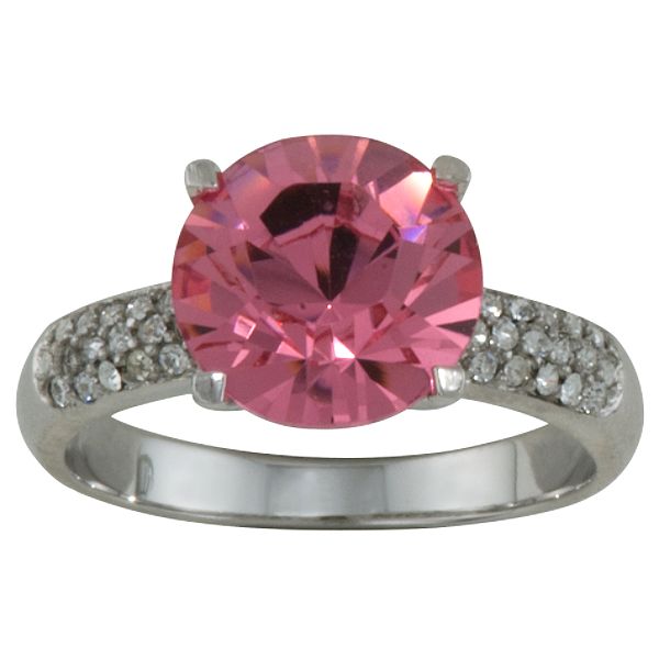 Crystalized By Swaro Rose and Clear Swarovski Crystal Ring in Rhodium over Sterling Silver