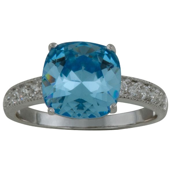 Crystalized By Swaro Cushion-cut Aquamarine & Clear Swarovski Crystal Ring in Rhodium over SS