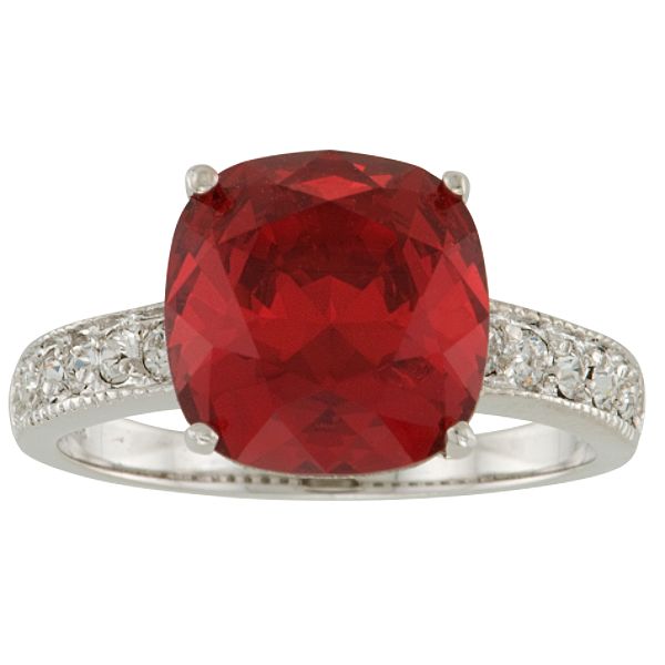 Crystalized By Swaro Cushion-cut Siam and Clear Swarovski Crystal Ring in Rhodium over SS