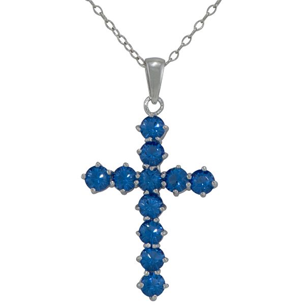 Crystalized By Swaro Sapphire Swarovski Crystal Cross Pendant in