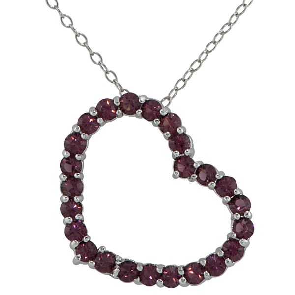Crystalized By Swaro Amethyst Swarovski Crystal Heart Pendant in Rhodium over Sterling Silver