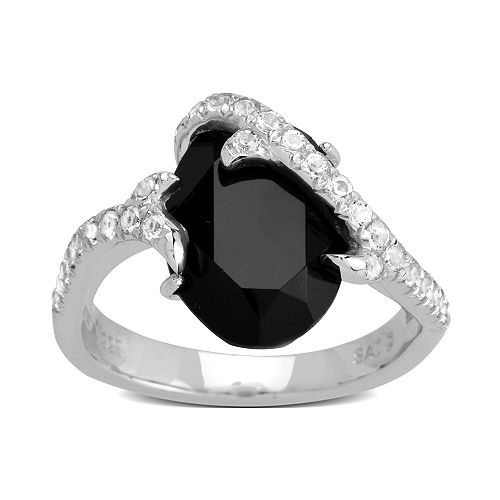 Rock & Redemption Black Crystal Ring with Vine Filigree Overlay in Sterling Silver