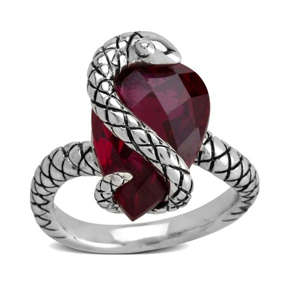 Rock & Redemption Created Ruby Ring with Sterling Silver Snake Overlay