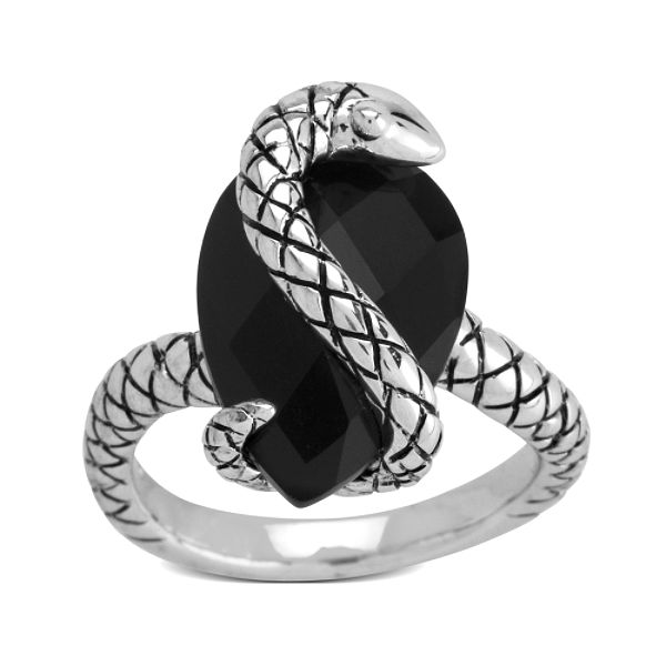 Rock & Redemption Onyx Ring with Sterling Silver Snake Overlay