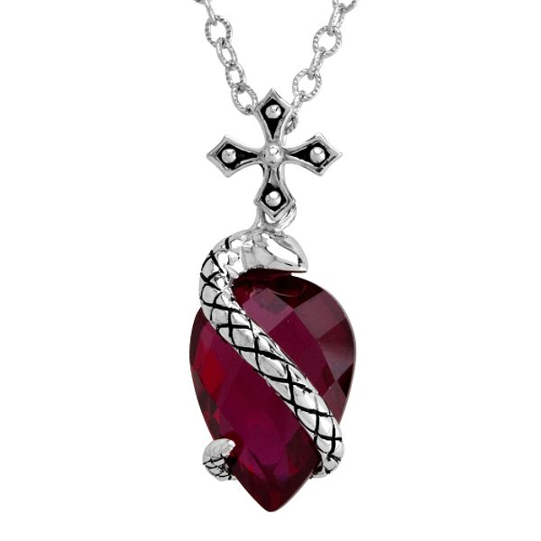 Rock & Redemption Created Ruby Pendant with Sterling Silver Snake