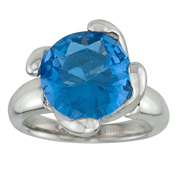 Stainless Steel Blue Cubic Zirconia Ring