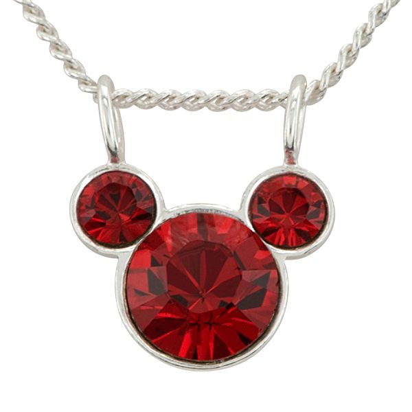 Disney Garnet Crystal Mickey Mouse Pendant in Sterling Silver