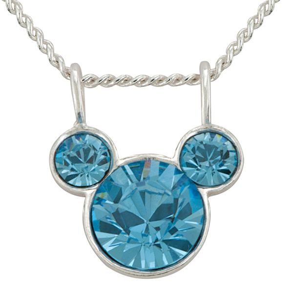 Disney Aquamarine Crystal Mickey Mouse Pendant in Sterling Silver