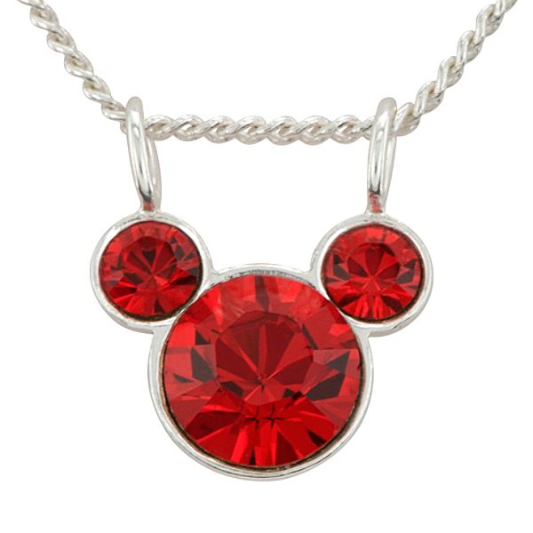 Disney Ruby Crystal Mickey Mouse Pendant in Sterling Silver
