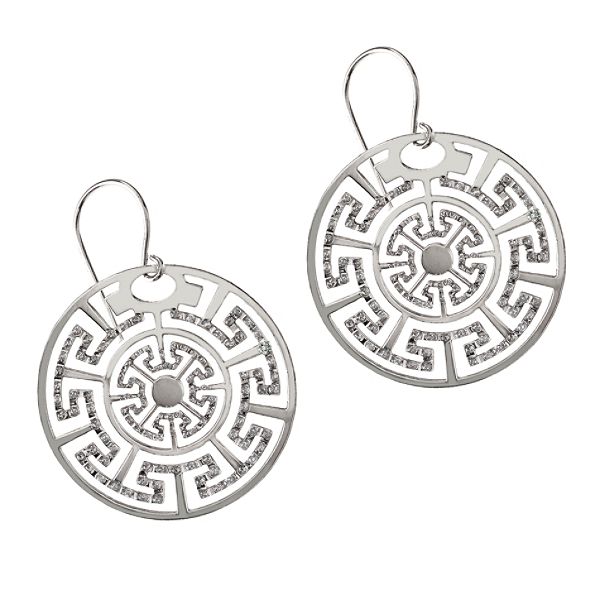 Diamond Mystique Diamond Accent Greek Key Earrings in Platinum over