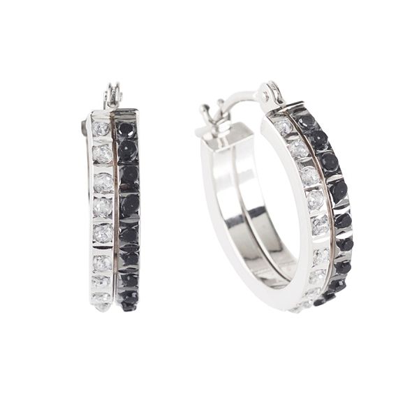 Diamond Mystique Black & White Diamond Accent Hoop Earrings in