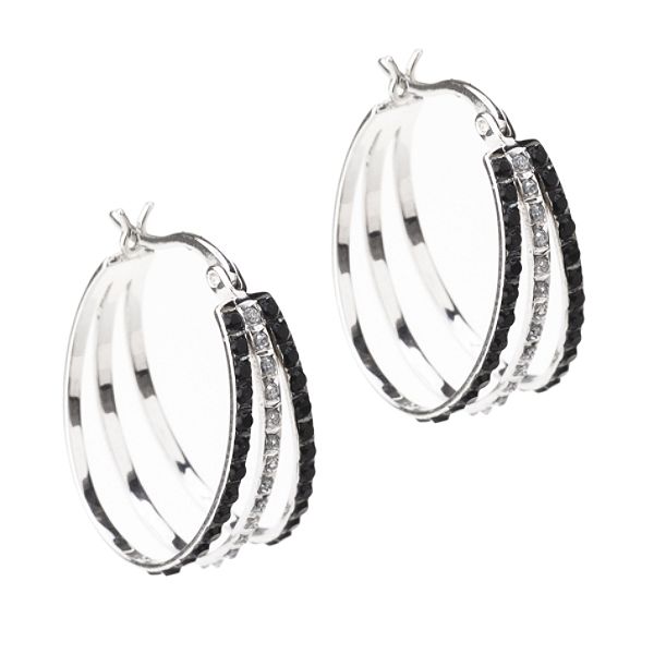 Diamond Mystique Black & White Diamond Accent Fan Hoop Earrings -