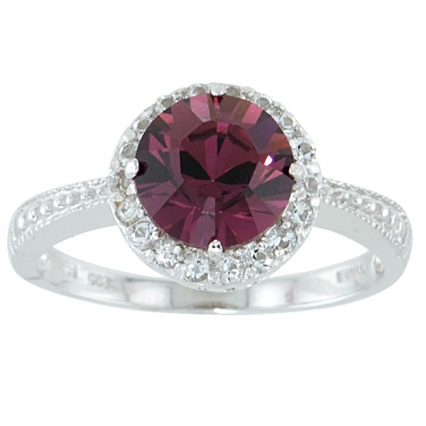 Crystallized Swarovski Elements Amethyst Crystal Ring in Rhodium over