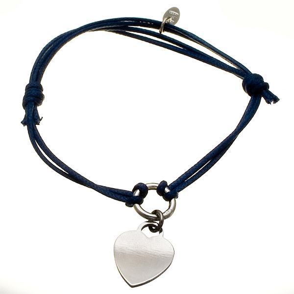 Blue Cord Bracelet with Sterling Silver Heart Charm