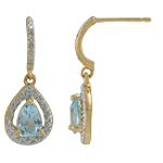 Blue Topaz and Diamond Double Teardrop Earrings. 18K/Sterling Silver