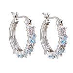 Hannah Rose Blue Topaz and Diamond Hoop Earrings. Platinum/Sterling Silver