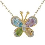 Multi-Gemstone and Diamond Butterfly Pendant. 18K/Sterling Silver