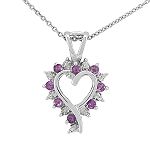 Amethyst and Diamond Open Double Heart Pendant. Platinum over Stainless Steel