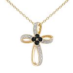 Hannah Rose Sapphire and Diamond Cross Pendant. 18K/Sterling Silver