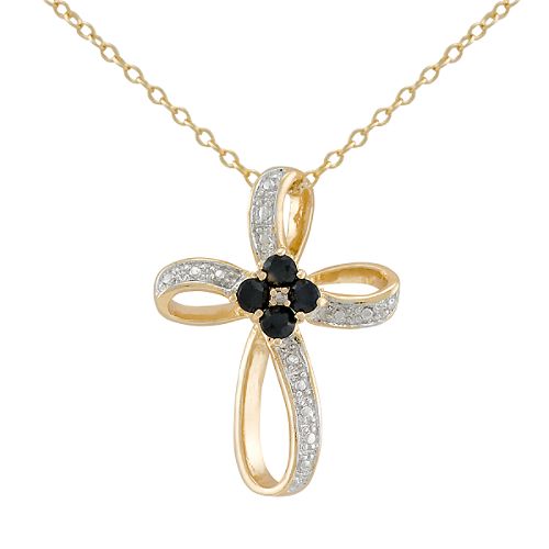 Sapphire and Diamond Cross Pendant. 18K/Sterling Silver