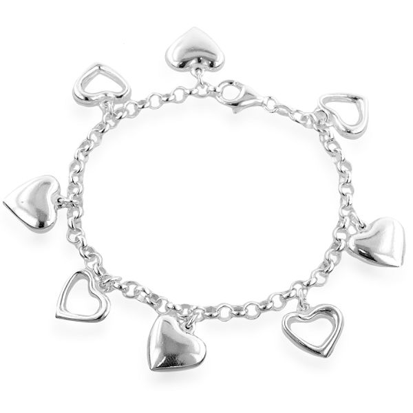 Sterling Silver Heart 7.5 Inch Charm Bracelet