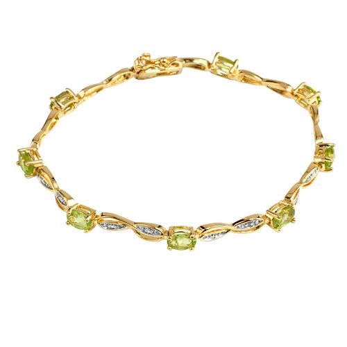 Peridot and Diamond Accent Link Bracelet. Sterling Silver