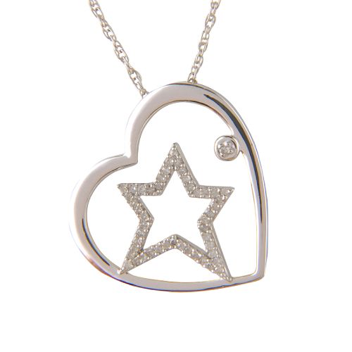 1/4 ct. tw. Diamond Heart with Diamond Pendant. Sterling Silver
