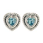 PAJ Sky Blue Topaz Etched Heart Stud Earrings. Sterling Silver