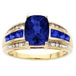 Andin International Sapphire and Diamond Checkerboard Ring. 10K Yellow Gold