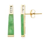 Andin International Jade and Diamond Drop Earrings. 10K Yellow Gold