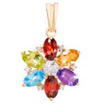 World Pacific Multi Gemstone and Diamond Starburst Pendant. 10K Yellow Gold