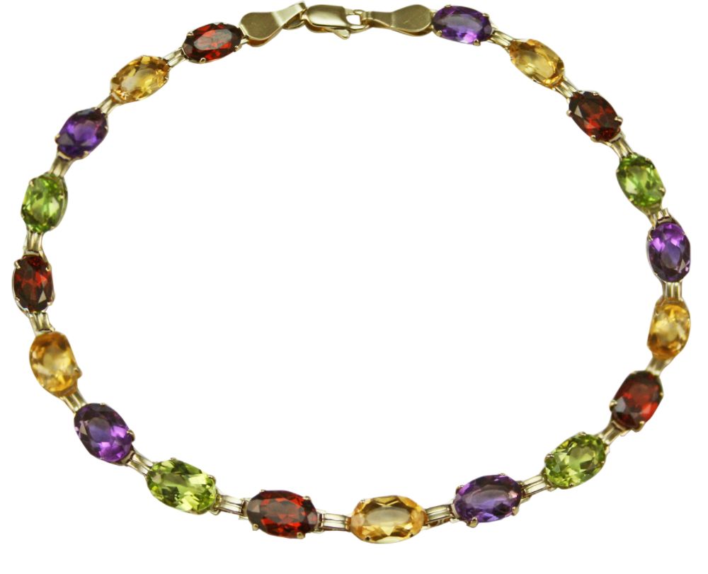 Multi Gemstone 7-1/4" Bracelet. 10K Yellow Gold